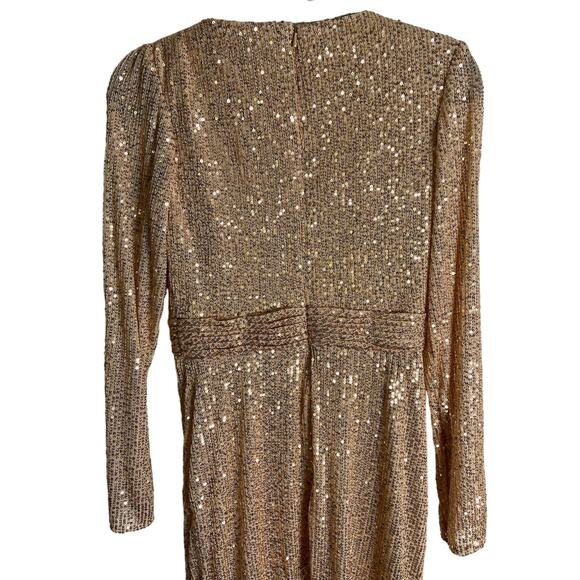 Ieena Mac Duggal 26555 Long Sleeve Sequin Midi Dress Side Slit Rose Gold Size 6 - Picture 13 of 15